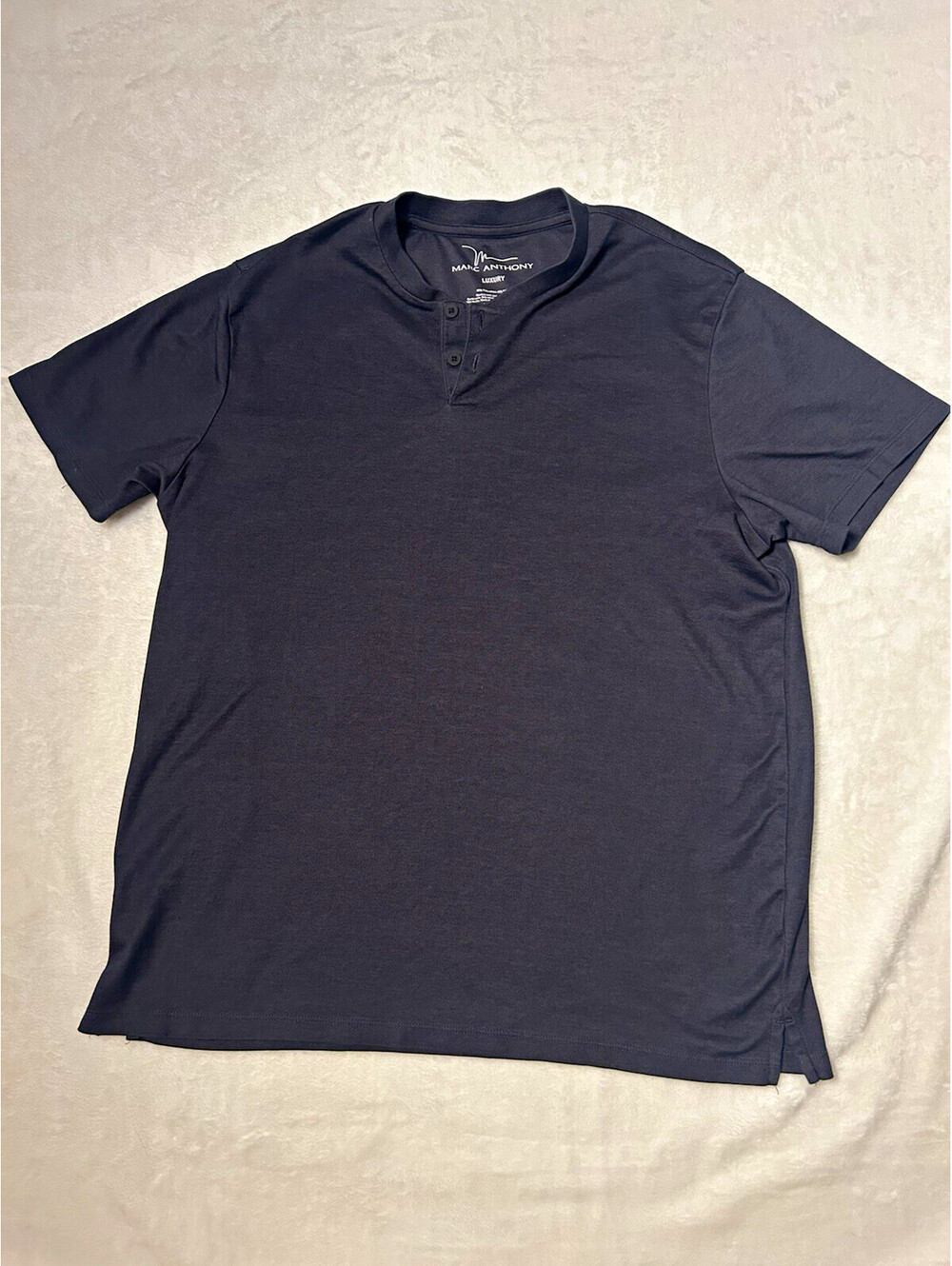 Marc Anthony Luxury Gray Solid Henley T-Shirt Short Sleeve Button Neck Mens XL